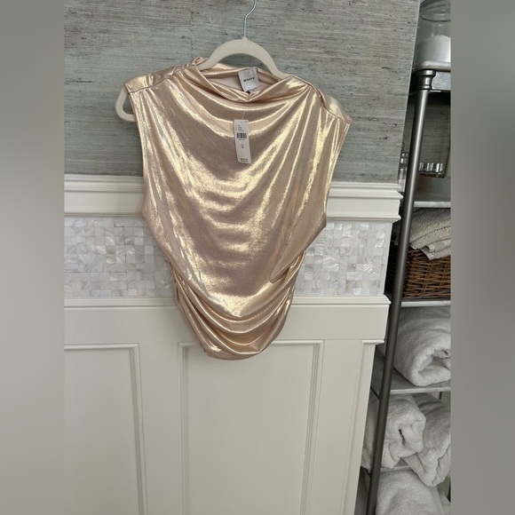 NWT new medium Anthropologie Maeve shiny metallic top sand beige ruched tank - Picture 3 of 13